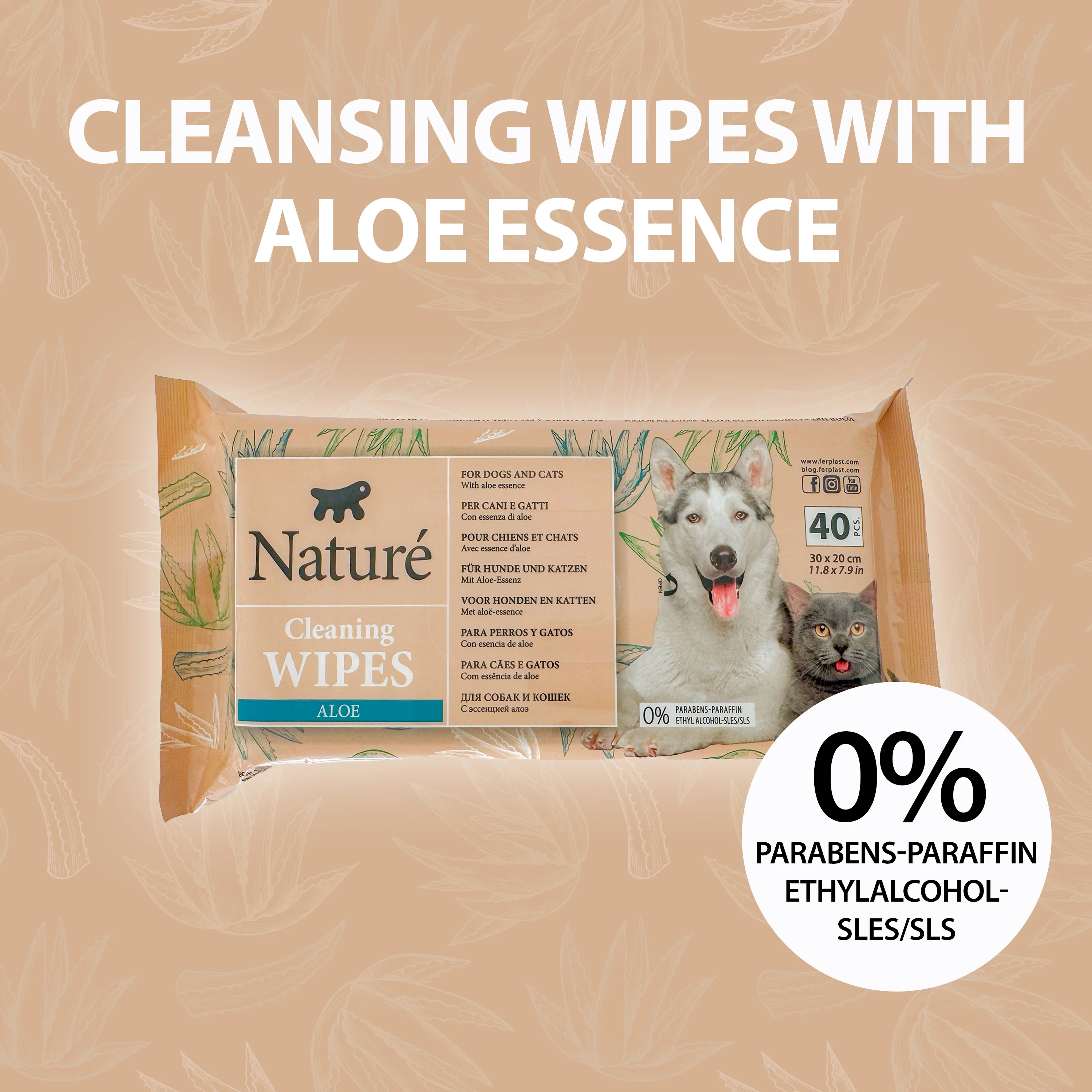 SALVIETTE ALL’ALOE VERA PER CANI E GATTI  NATURÉ  (X40) - Image 3